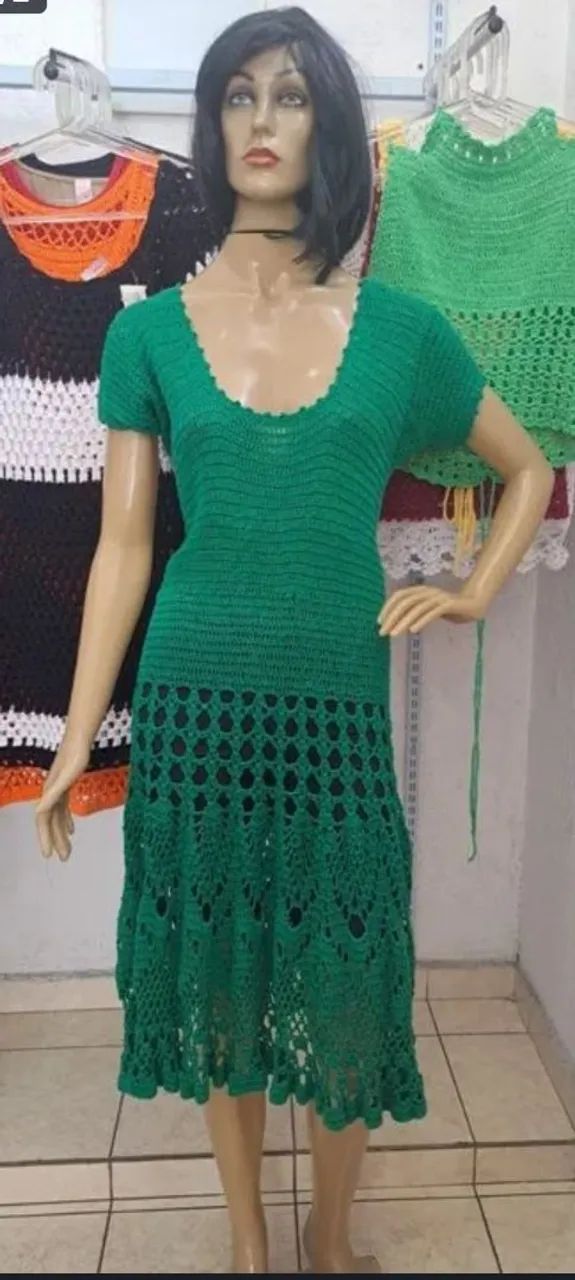 Vestido verde manga curta croche  - Foto 2
