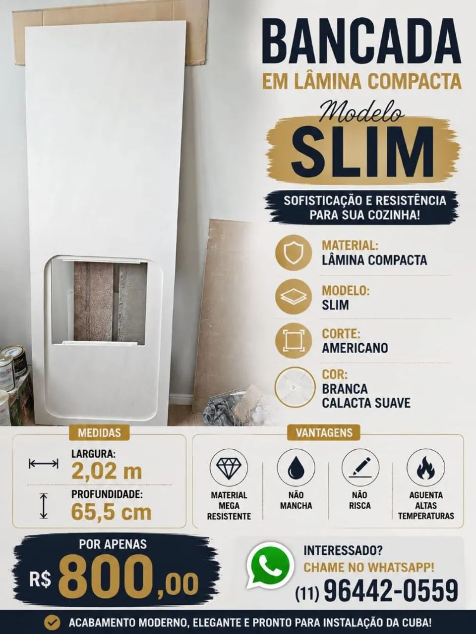 Bancada de Cozinha Lâmina ultra Compacta 