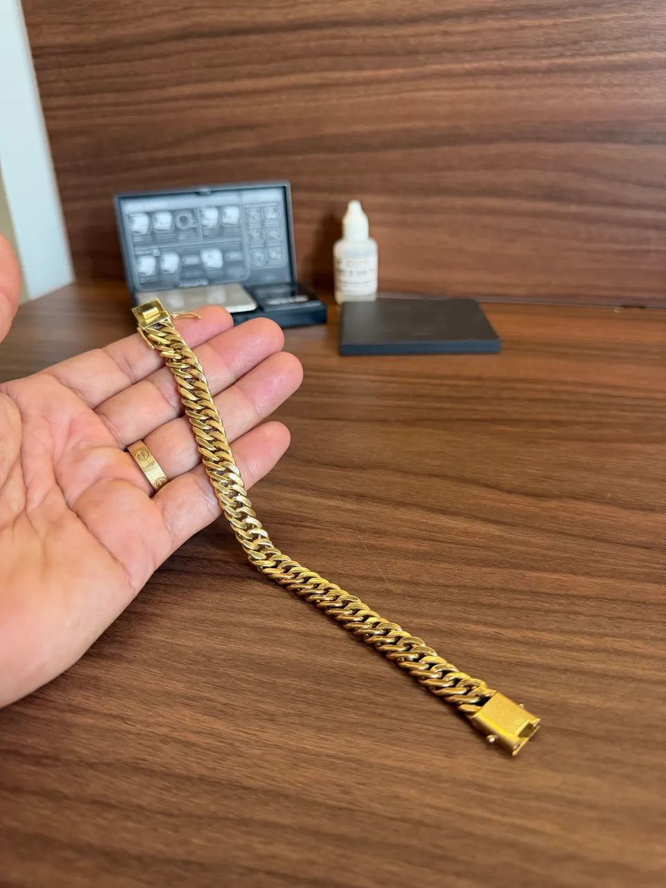 Bracelete ouro groumet dupla 10mm comprimento 19,5cm - Foto 5