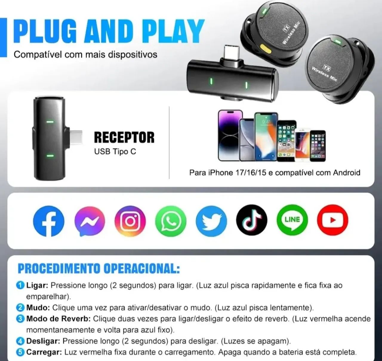 Microfone sem fio Imã duplo profissional para celular  - Foto 5