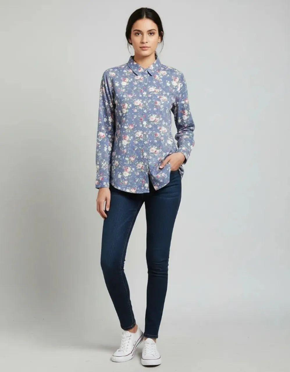 Camisa Floral Feminina manga longa
