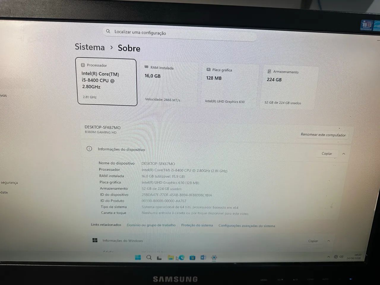 I5 oitava geração com ssd 256 gb  ddr4 16 loja com garantia tela 22 polegadas  - Foto 3