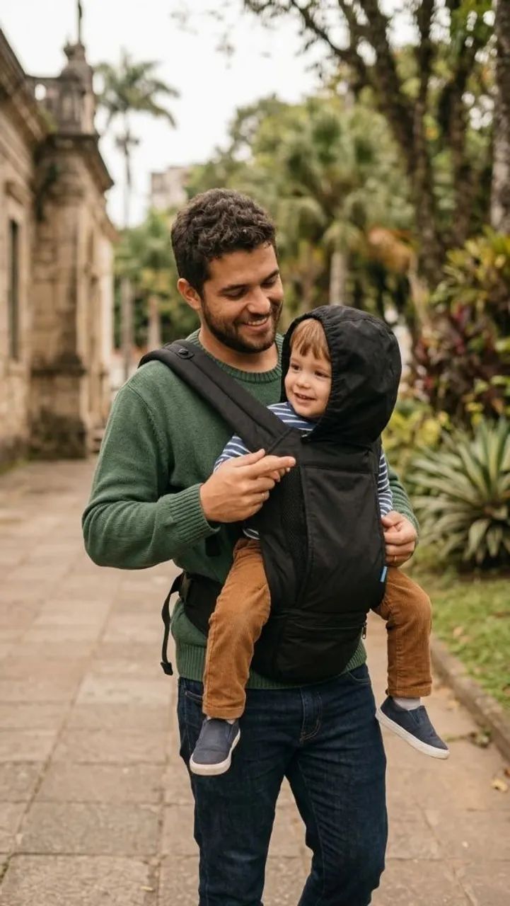 Canguru Ergonômico KaBaby Preto com Capuz e Bolso Frontal