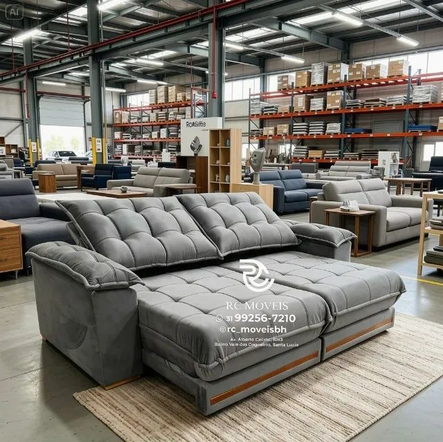Sofá Barcelona Retrátil Suede Cinza Molas Individuais Durável - Foto 3