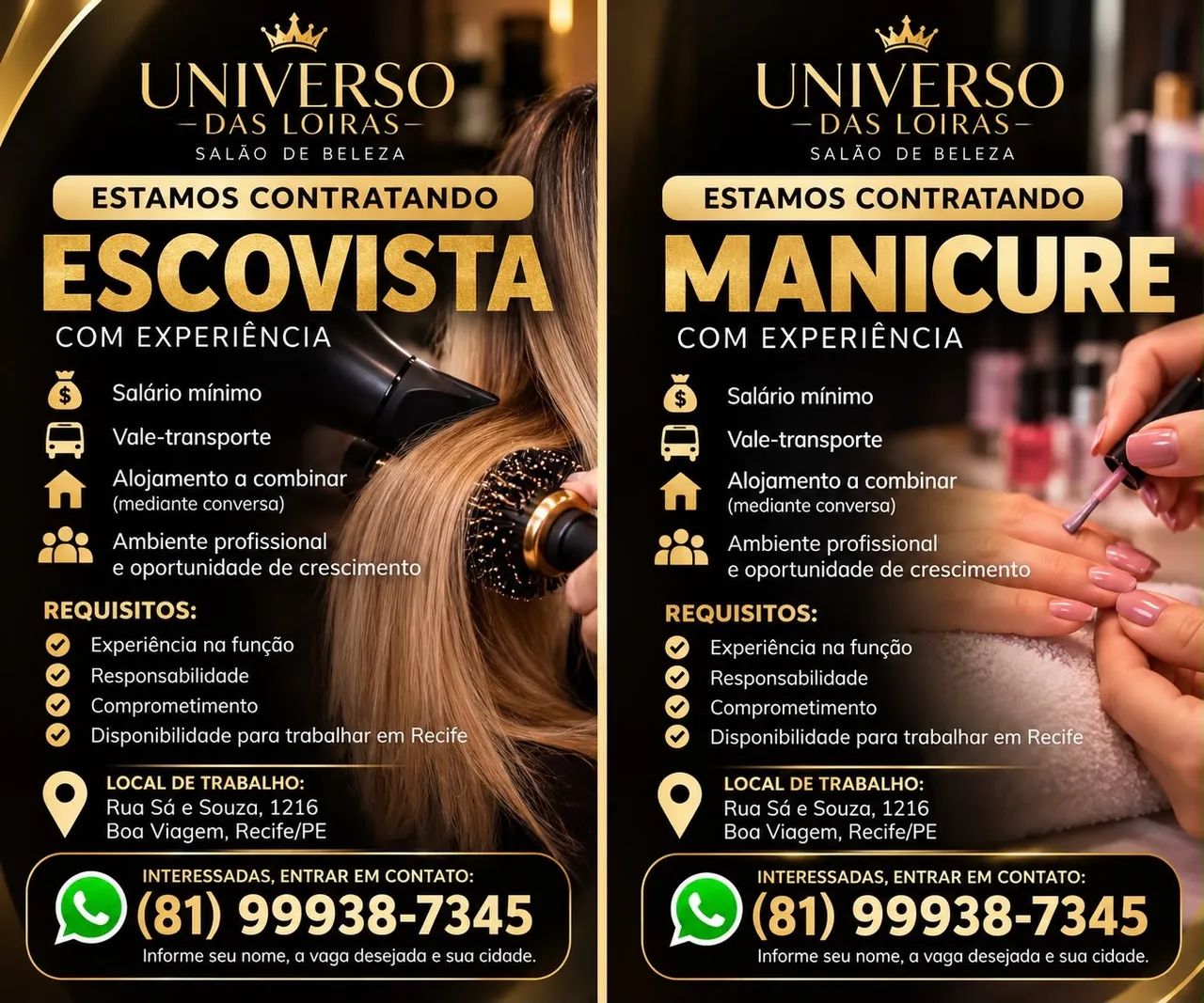 Vaga para Cabeleireira e manicure 