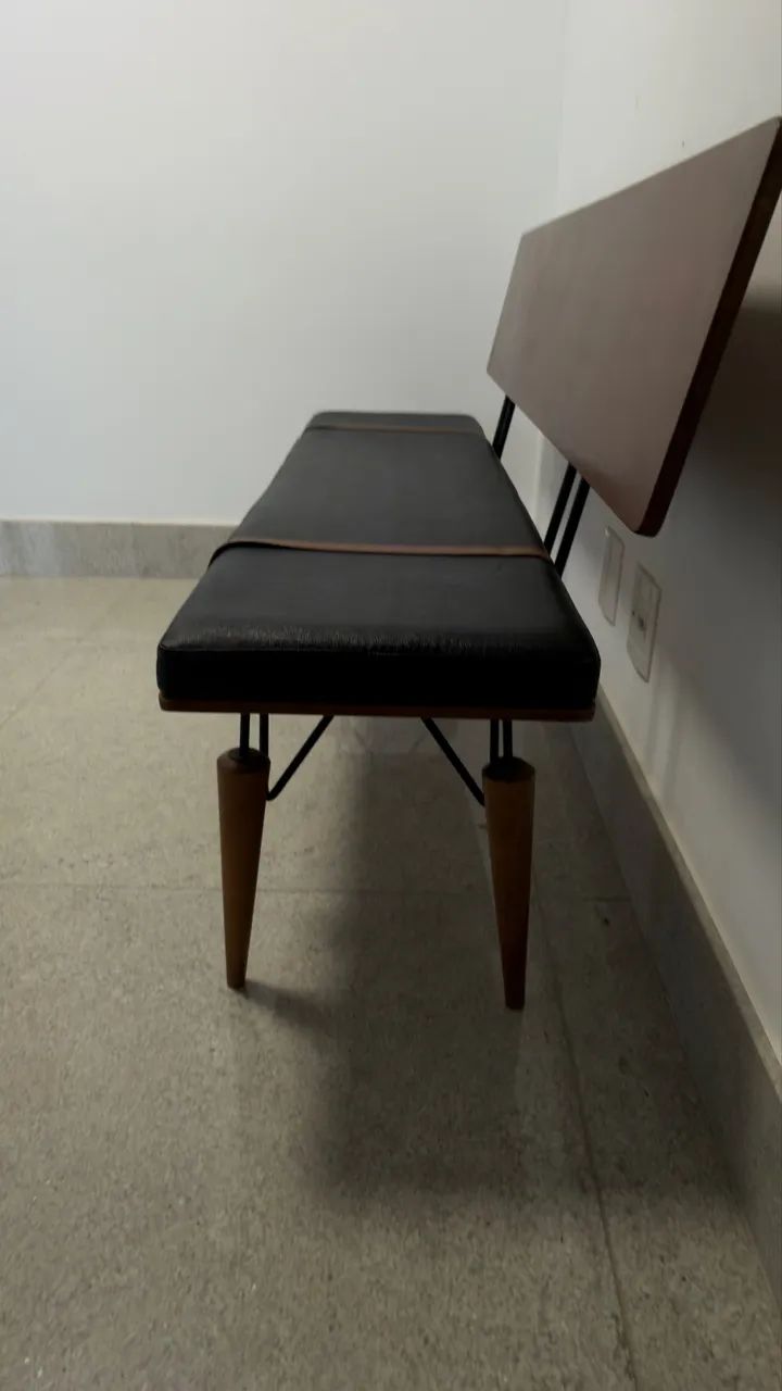 Banco com Encosto Kopec 151 cm - Natural com PU Preto - Foto 3