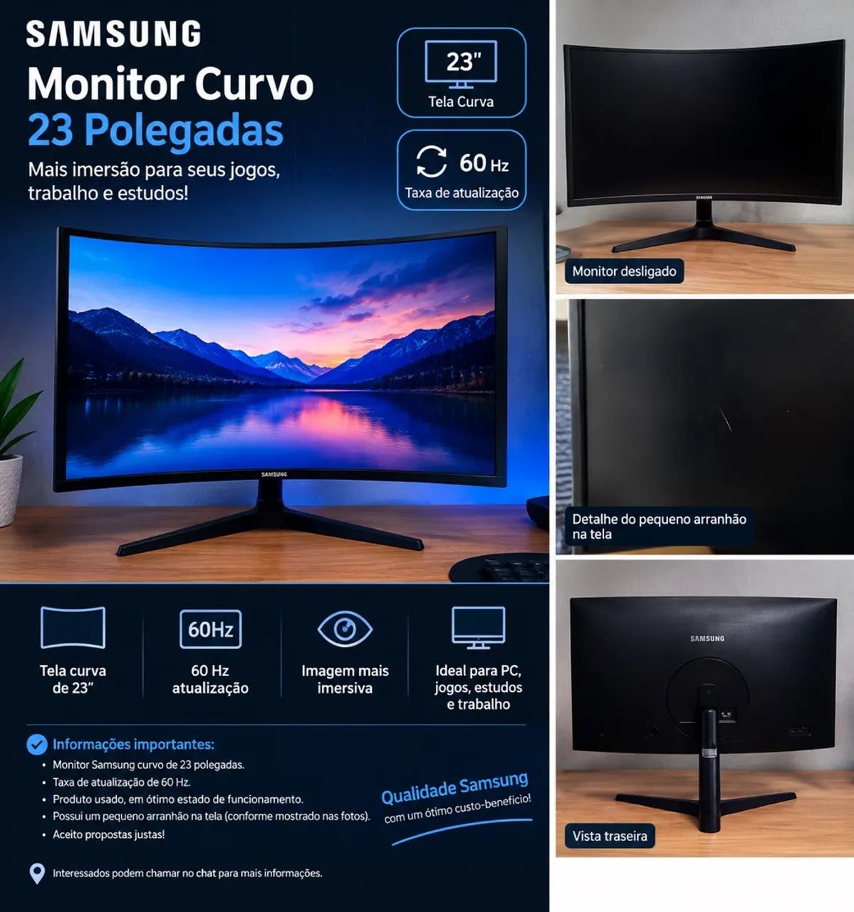 Monitor Samsung 23 polegadas curvo 60 HZ 