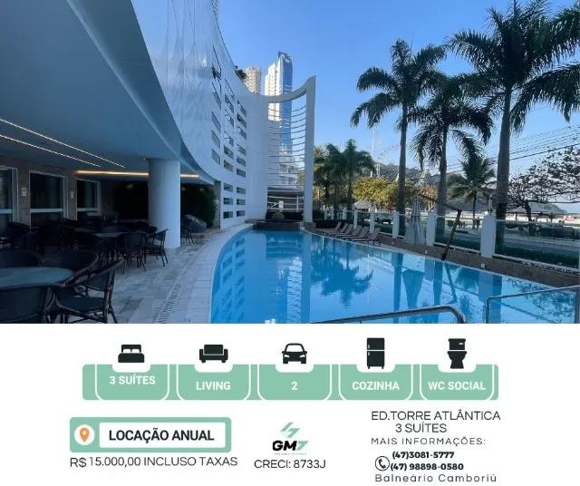 Aluguel Anual Apartamento com 3 suítes com vista para o mar em Balneário Camboriú