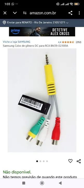 Cabo Adaptador P3 RCA Smart TV Samsung Original 