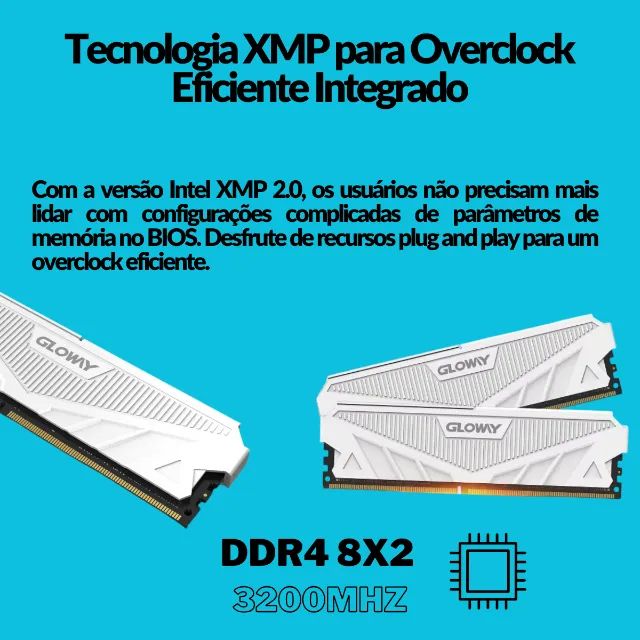 Memoria ram DDR4 gloway 8x2 (16 gigas) Branca X.M.P 3200mhz  - Foto 4
