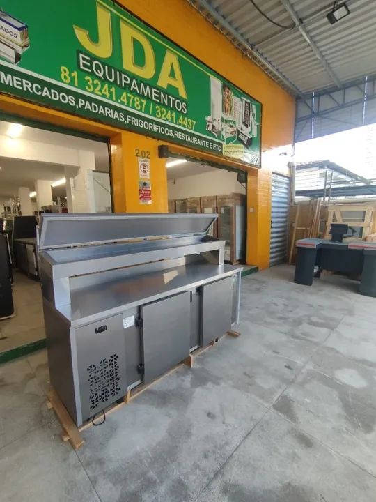 Balcão de encosto refrigerado com porta condimentos em inox - tamanho 2,00 m
