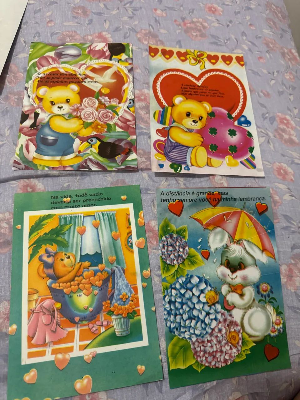Kit com 4 papéis de carta ursinho , vintage da década de 80/90
