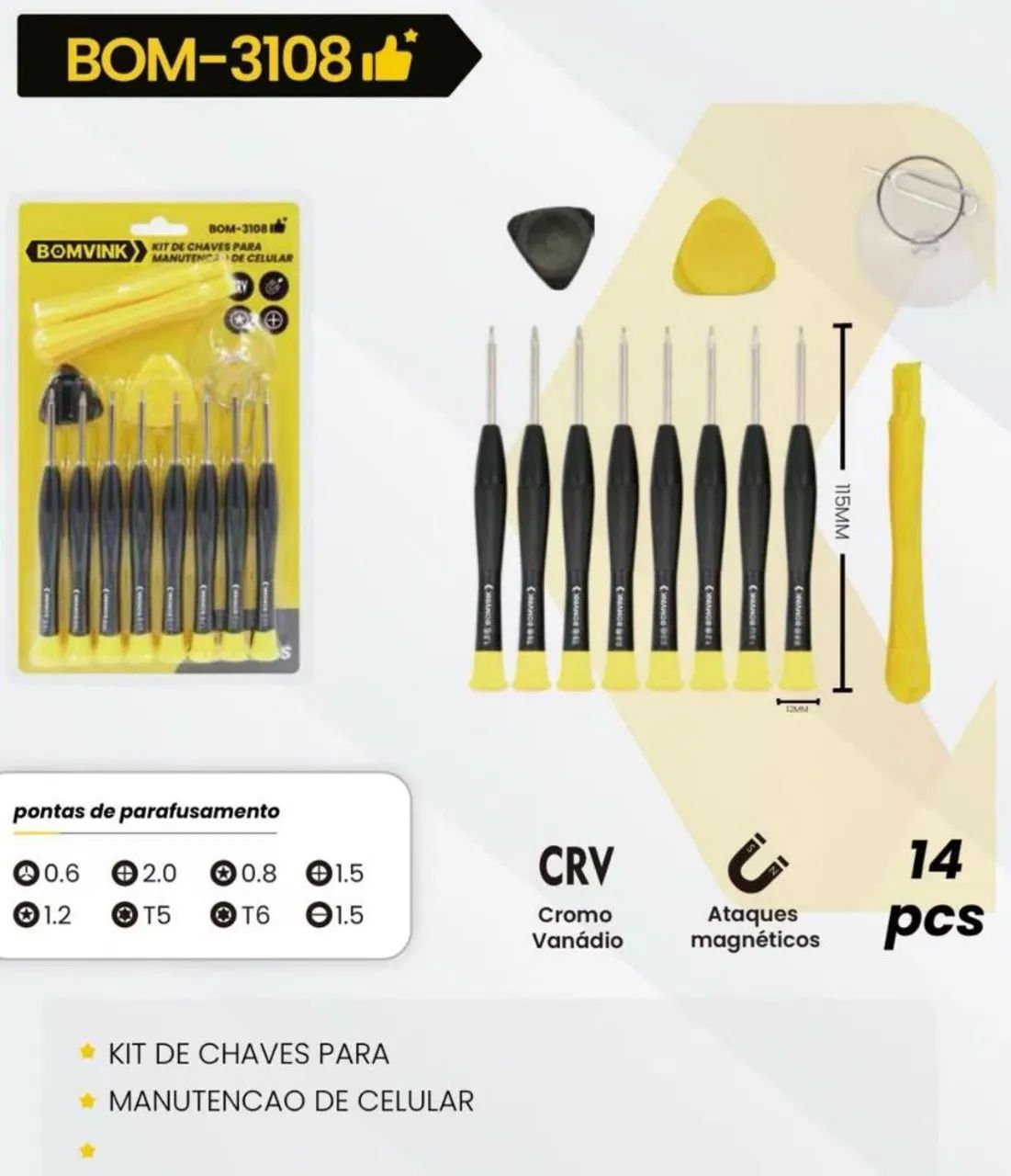 Kit de Chaves Ferramentas para Manutenção de Celular Bomvink