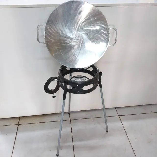 Chapa de Aluminio Fundido + queimador fogareiro á gás + Tripé + Mangueira Aproveite - Foto 3