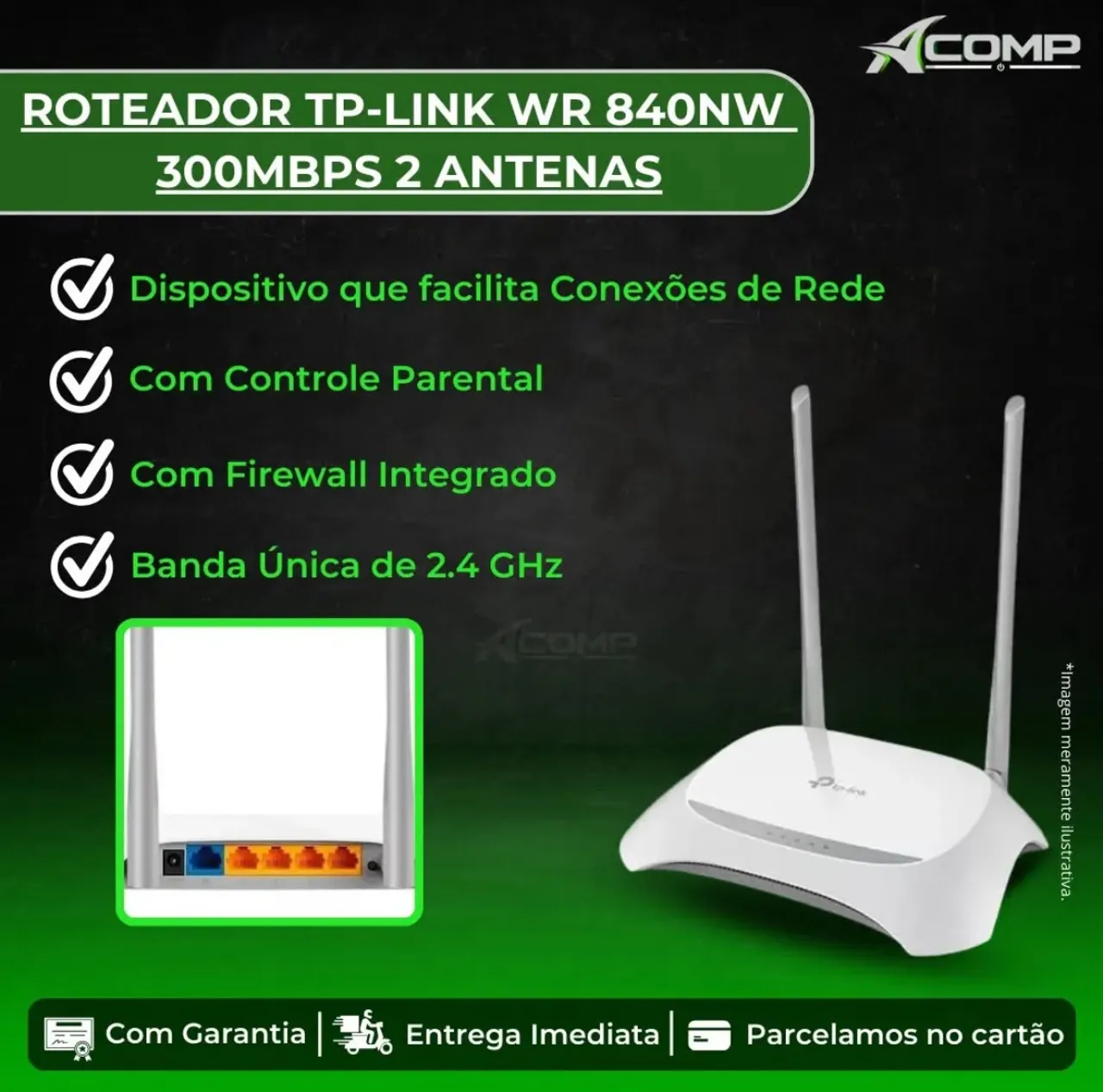 Roteador Wi-Fi Tp-link Tl-wr840n Wireless N 300mbps 2 Antenas Bivolt Branco