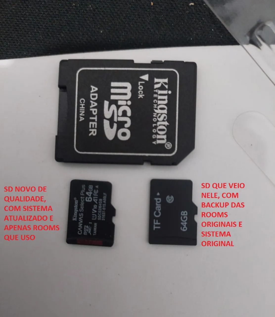 Emulador portatil R36s com cartão de memoria kingston original 64gb, suporte de mão  e + - Foto 4