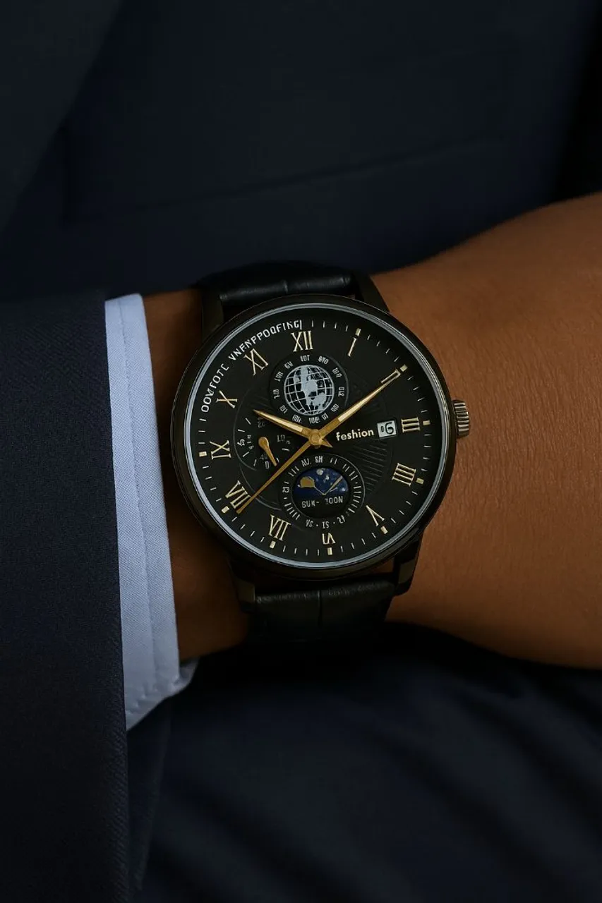 Relógio de Luxo Masculino Preto com Design Sofisticado
