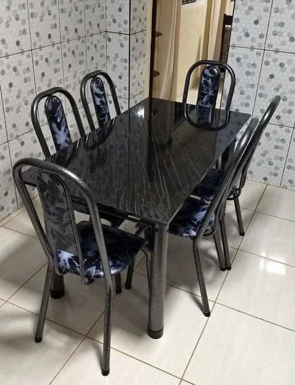 Dining Table with 6 Black Chairs