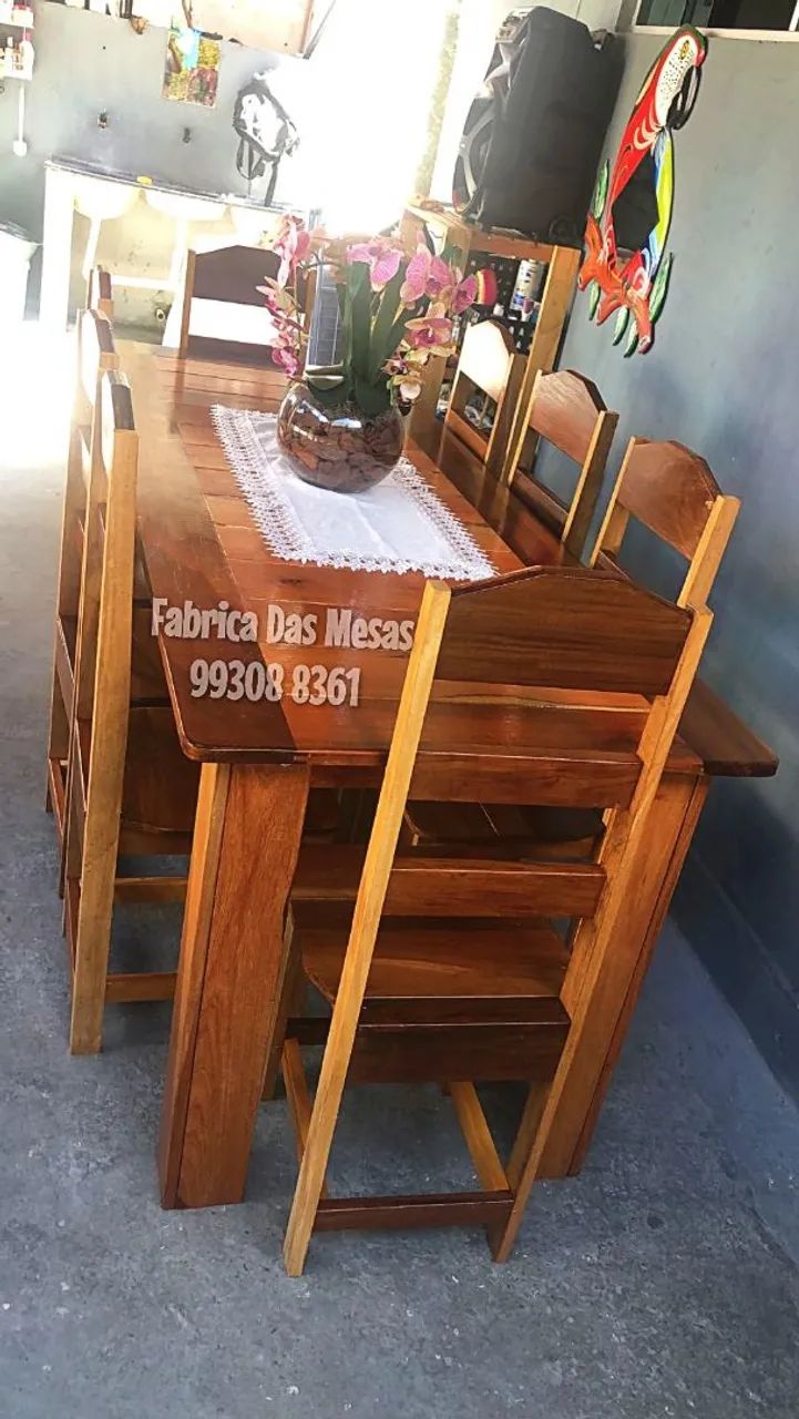 Mesa de Madeira Com 8 Cadeiras Direto da Fábrica  - Foto 2