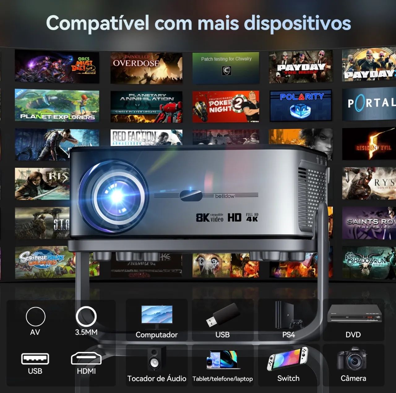Projetor Profissional 4k 1080p Full Hd Wifi 16000lm - Foto 2