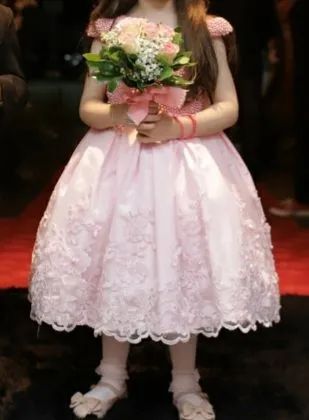 Vestido de festa rosa bebe com pérolas infantil 