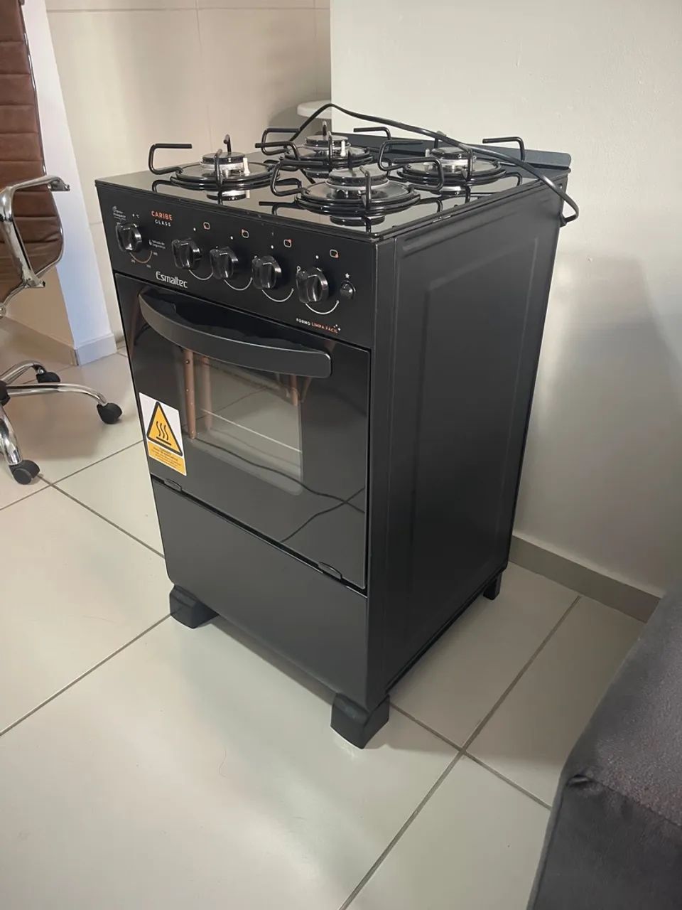 FOGÃO ESMALTEC Caribe Glass 4 Bocas - Preto