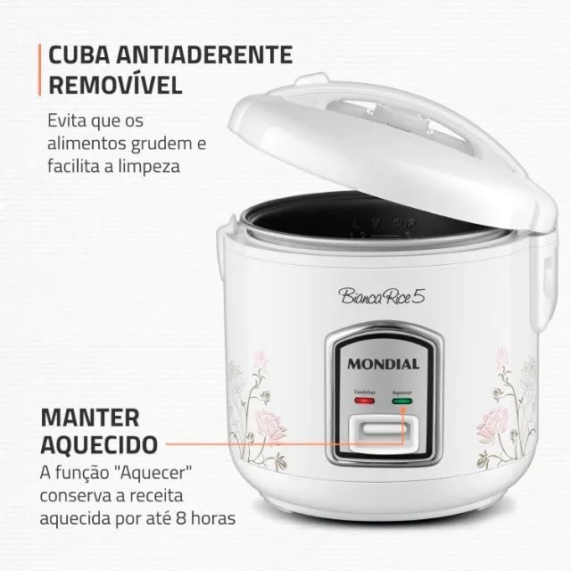 Panela Elétrica de Arroz Mondial Bianca Rice NPE-05 5 Xícaras - Branca - 110V  R$ 125,00 - Foto 4