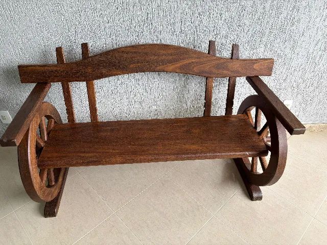 Banco Rústico de Madeira Maciça com Rodas Decorativas - Foto 5