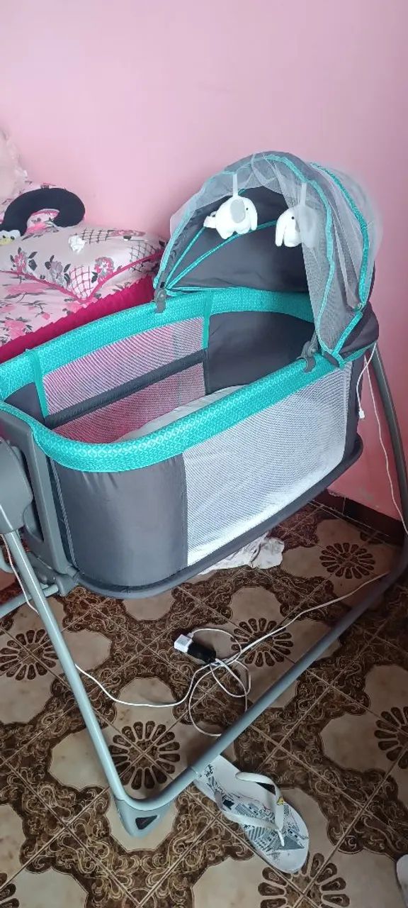 Berço portátil mastela com balanço e mosquiteiro - Foto 2