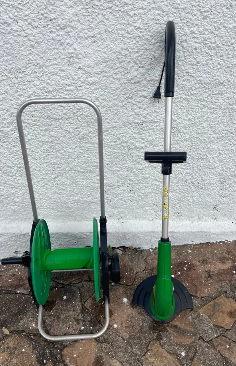 Kit Jardim: Cortador de Grama Elétrico e Carretel de Mangueira