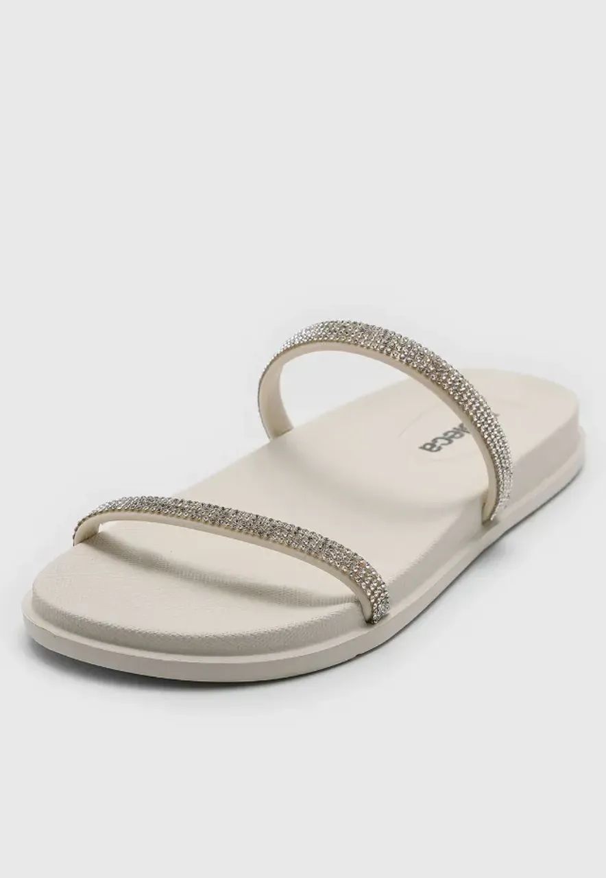 Rasteira Moleca Tiras Pedrarias Off-White - Foto 3