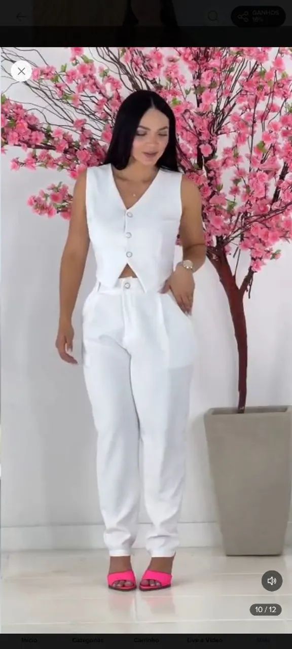 Conjunto Alfaiataria Calça Pantalona E Cropped Linho - Foto 2