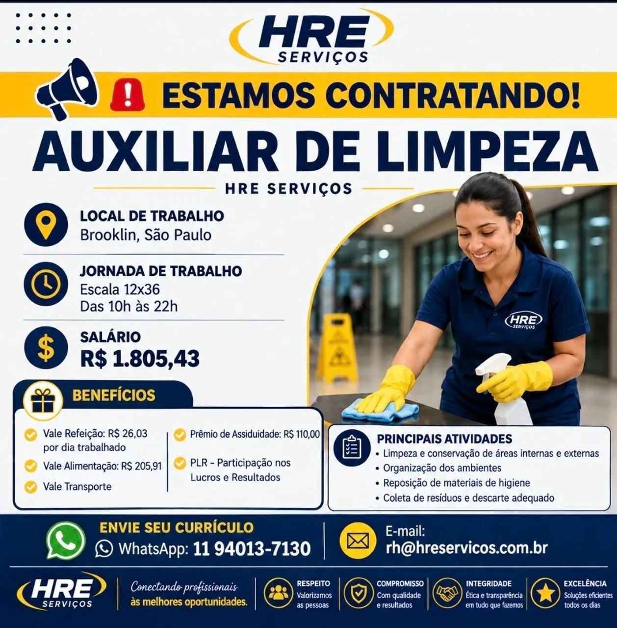 Vagas para Auxiliar de limpeza 