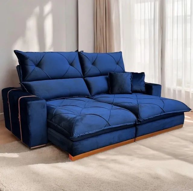 Sofá Retrátil Reclinável Supremo 230 Veludo Azul - Foto 2