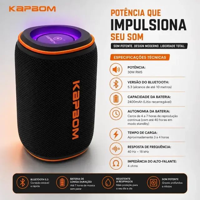 Caixa de Som Bluetooth Kapbom 30W - Foto 3
