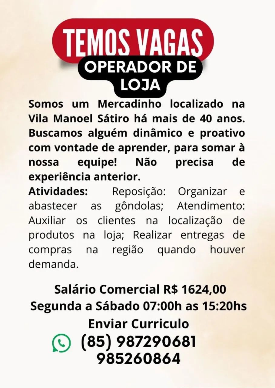 Operador de Loja Vila Manoel Satiro