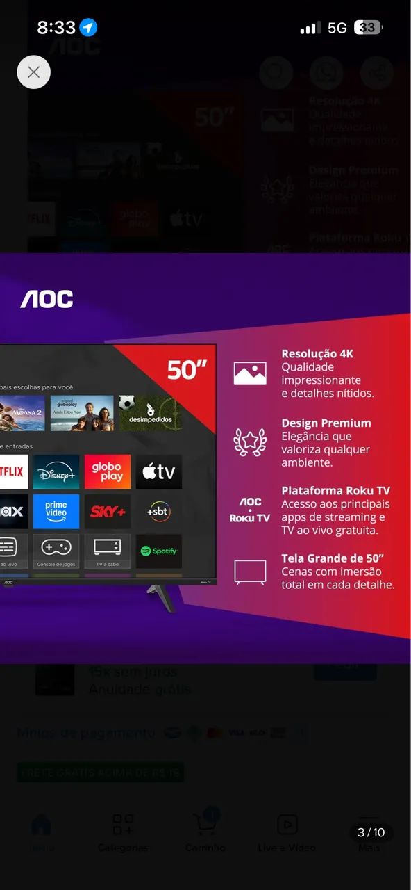 Smat TV - AOC 50 polegadas 4k - Foto 2