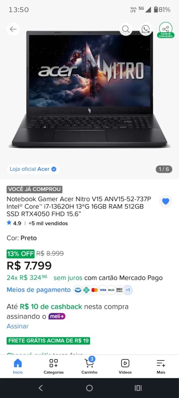 NOTEBOOK GAMER ACER NITRO