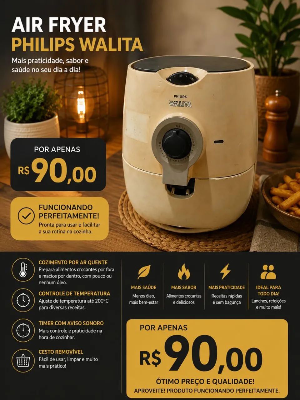 Air Fryer Phillips Wallita funcionando perfeitamente 