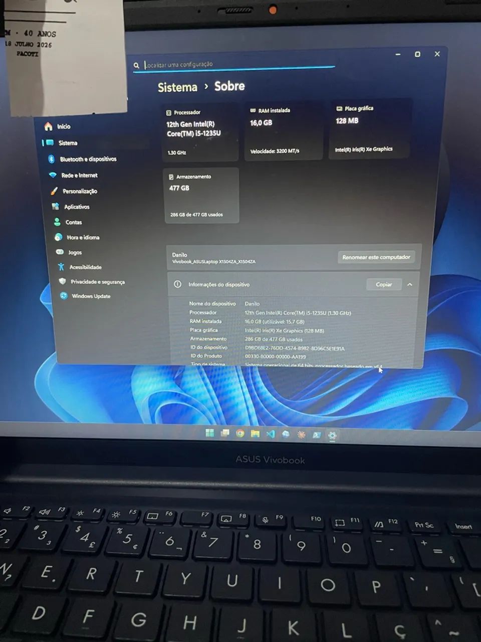 Notebook Asus i5, 16gb, 512gb - Foto 3