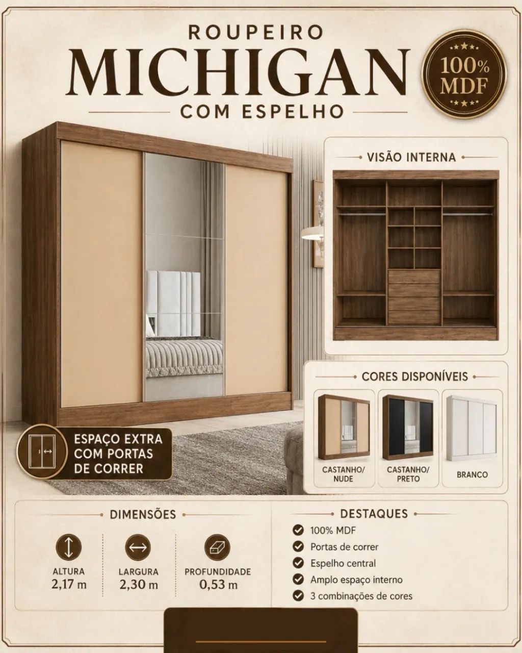 GUARDA ROUPA CASAL MICHIGAN - Foto 2