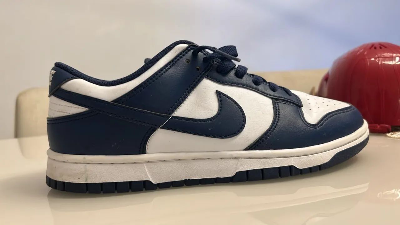 Nike Dunk Low Retro Branco e Azul Marinho Original - Foto 3