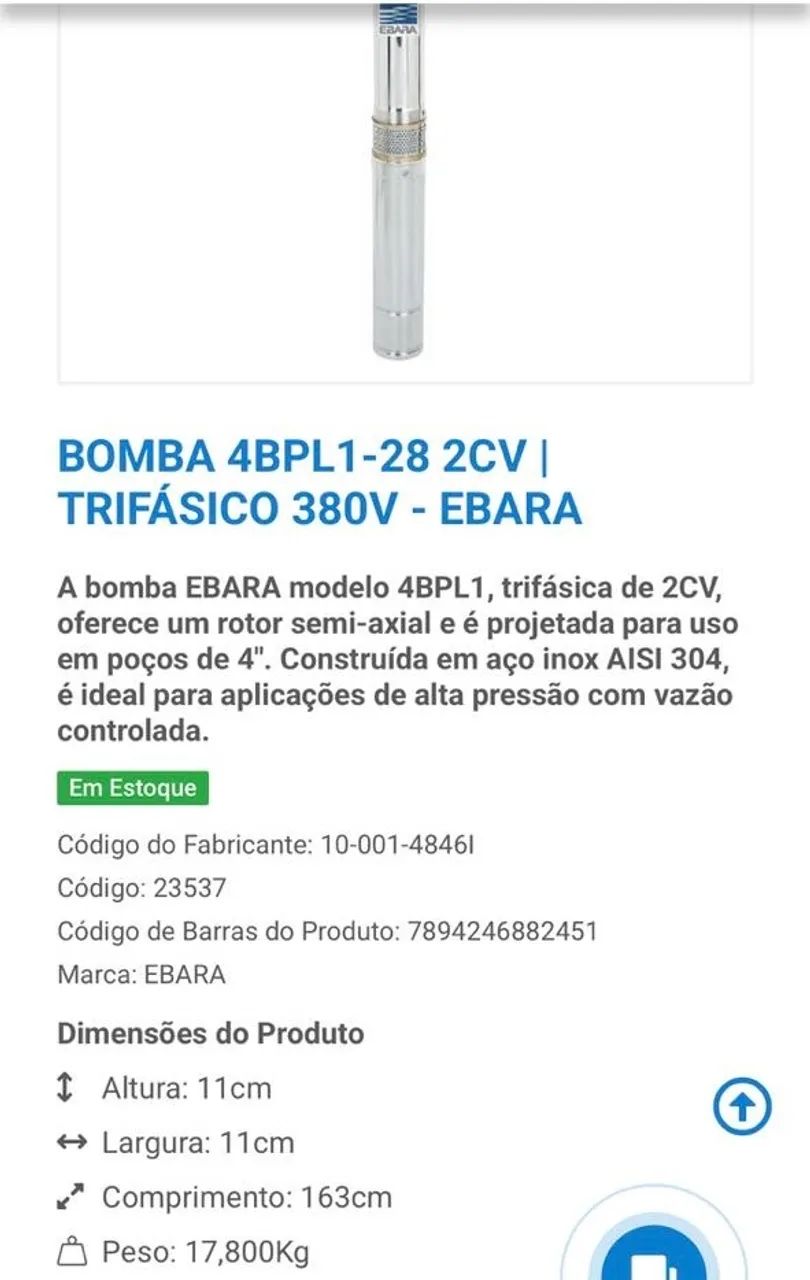 BOMBA 4BPL1-28 2CV | TRIFÁSICO 380V - 