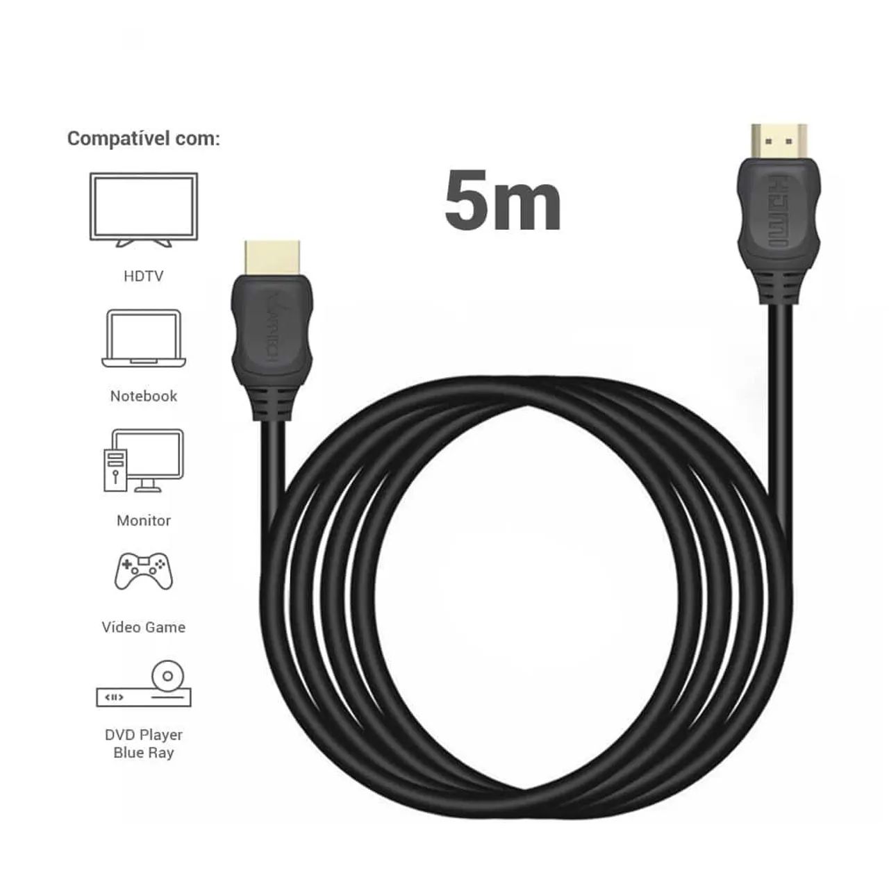 Cabo hdmi 5 metros 1.4 svart 4k