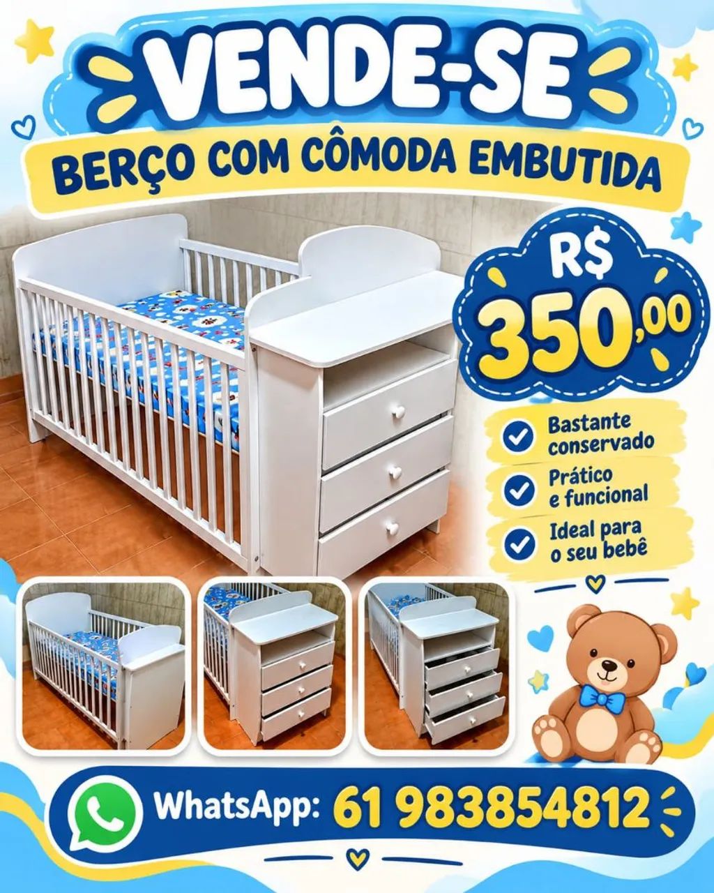 Berço com cômoda acoplada 
