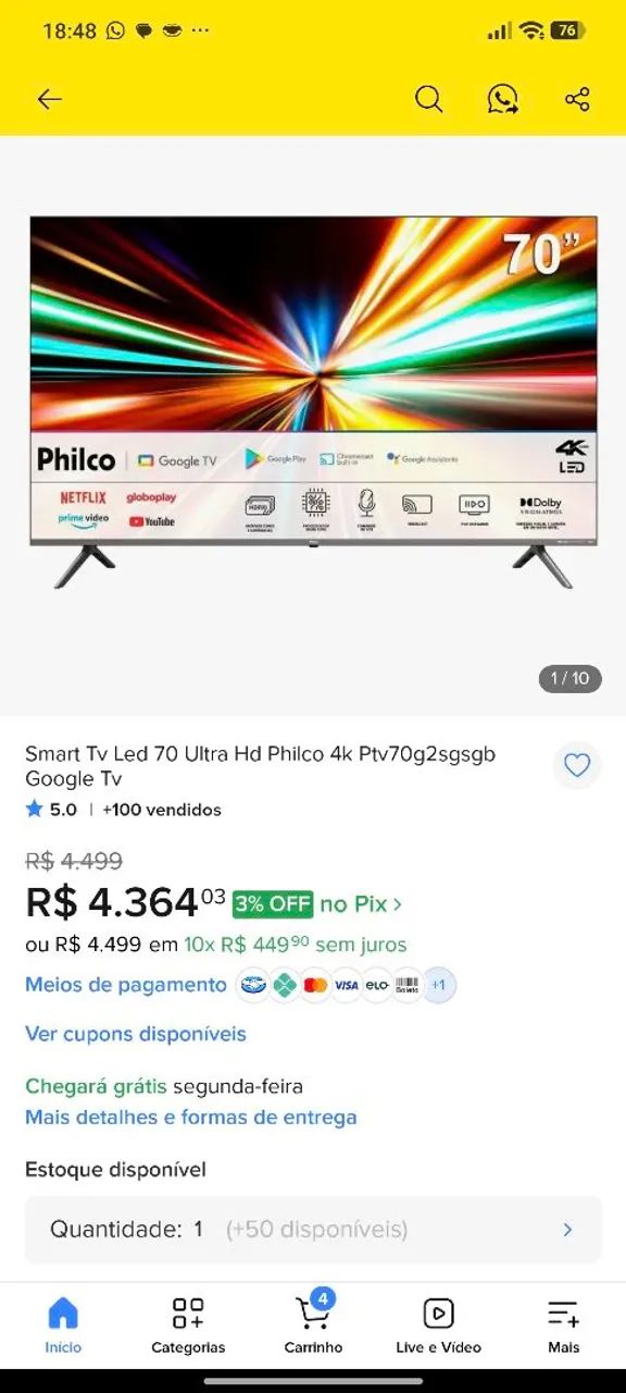 Televisão Philco 70 polegadas 4k ultra hd 2 meses de uso  - Foto 4
