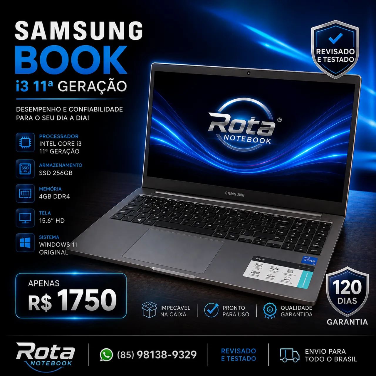 Notebook Samsung placa de vídeo GeForce SSD 256 