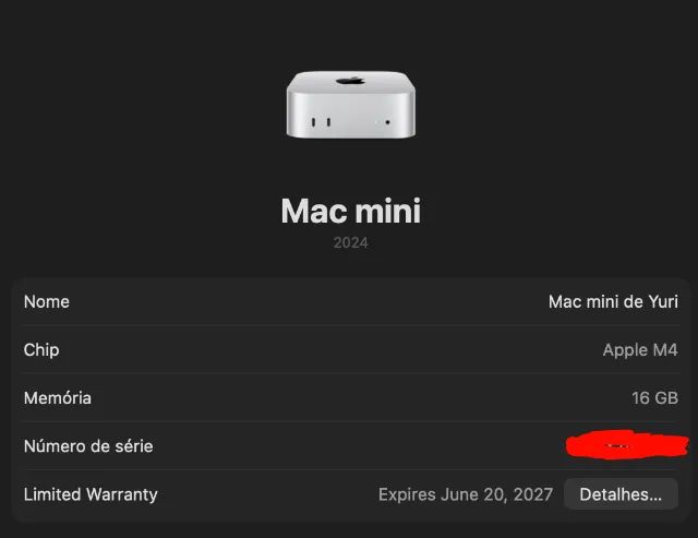 Mac mini M4 16GB 256GB 3 meses de uso - Garantia Apple até 06/2027