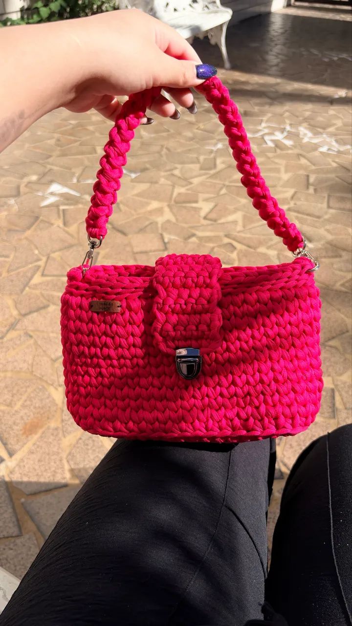 Bolsa de Crochê Rosa - Foto 2