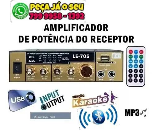 Amplificador  e karaokê multimidia, Bluetooth para até 4 microfones 120 w ,  - Foto 2